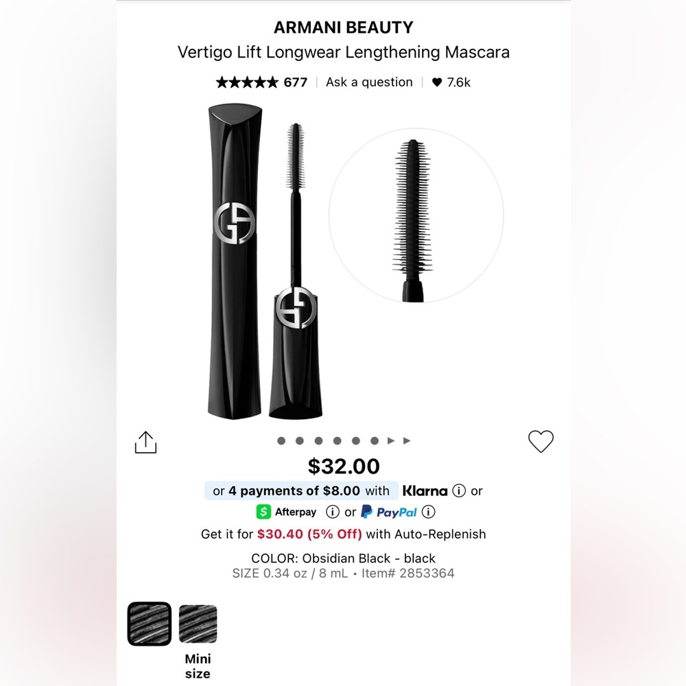 ARMANI BEAUTY
Vertigo Lift Longwear Lengthening Mascara